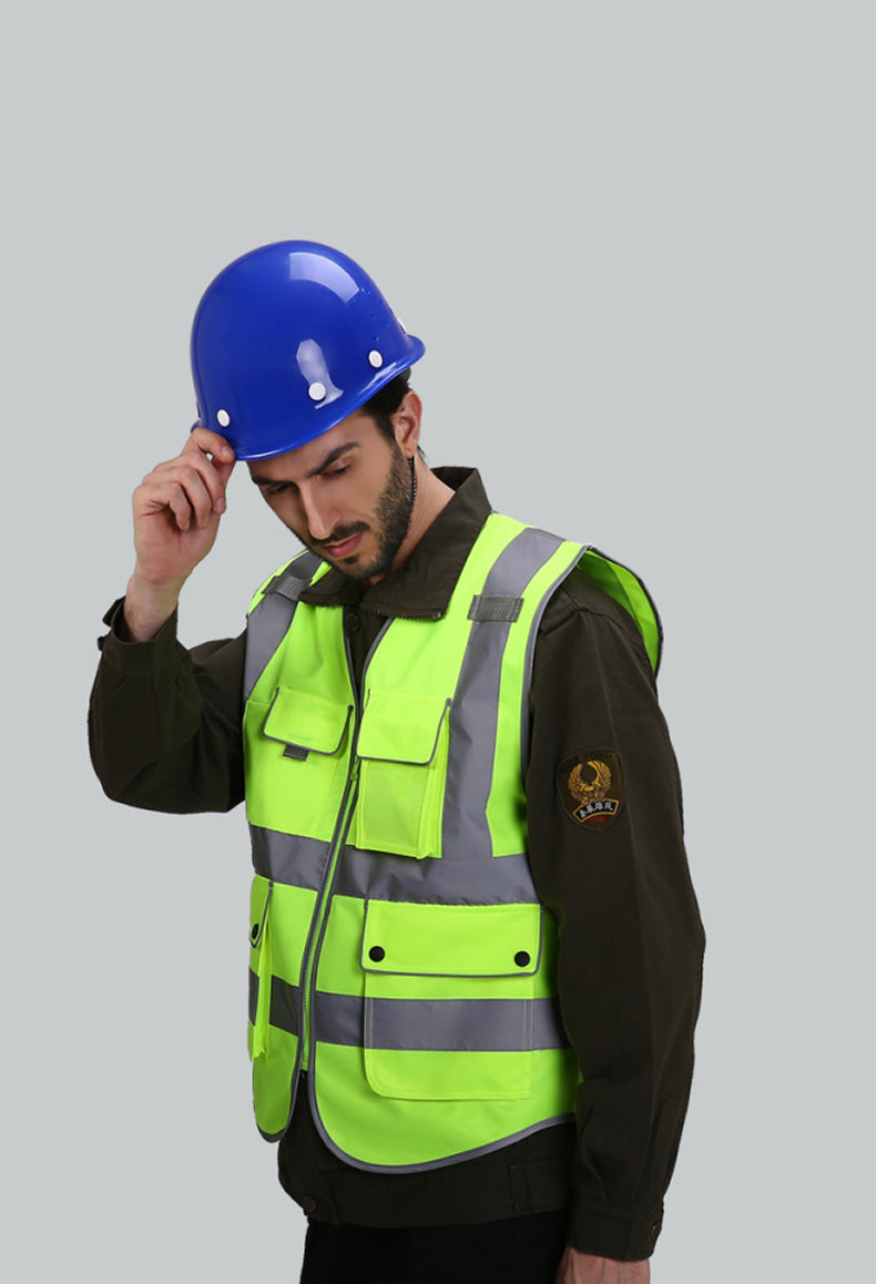 Blue Safety Vest Reflective With Zipper and Pockets