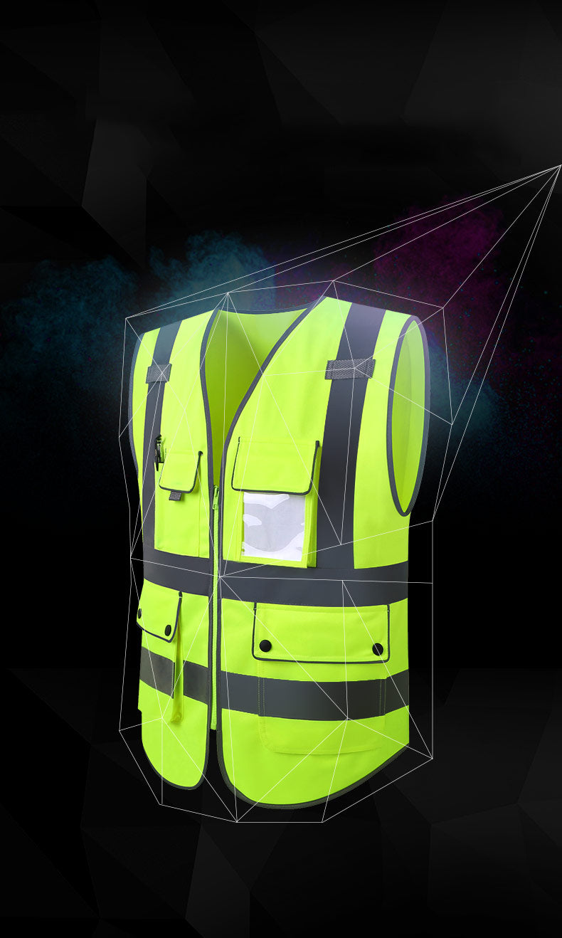 Blue Safety Vest Reflective With Zipper and Pockets