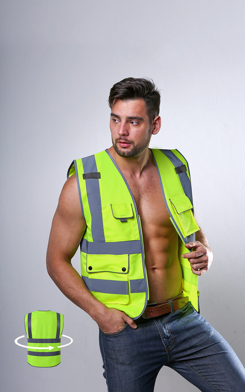 Blue Safety Vest Reflective With Zipper and Pockets