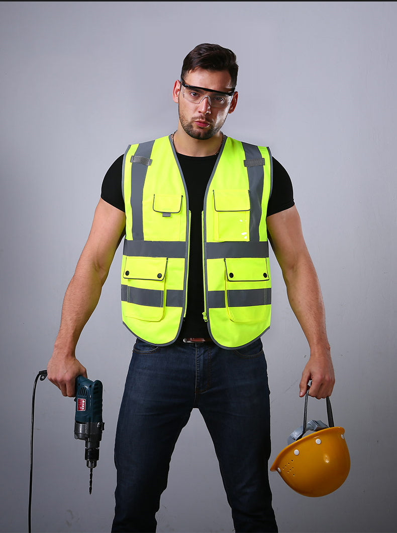 Blue Safety Vest Reflective With Zipper and Pockets