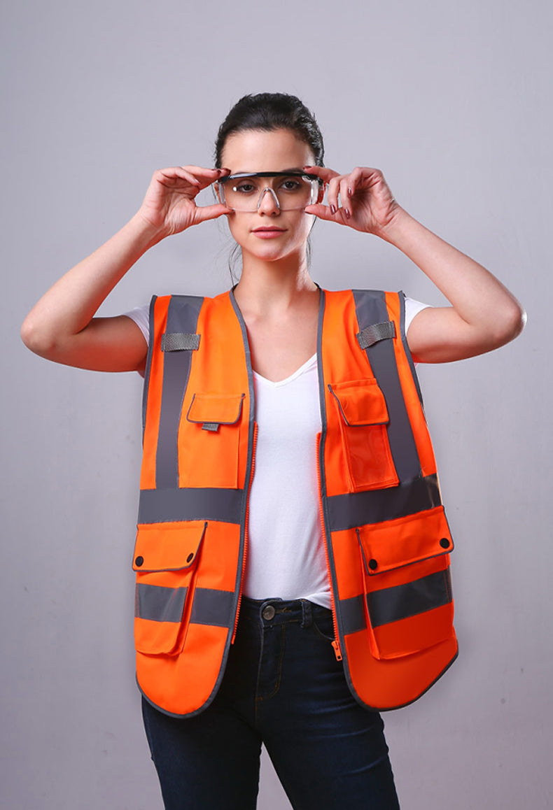 Blue Safety Vest Reflective With Zipper and Pockets