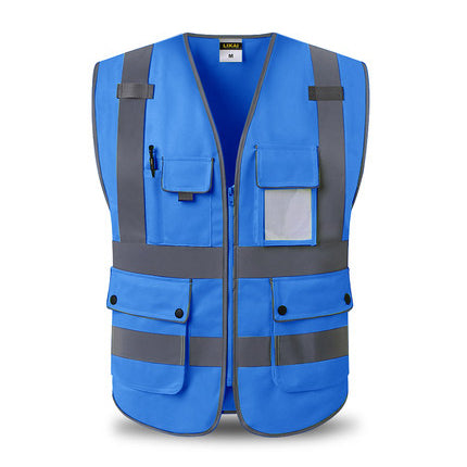 Blue Safety Vest Reflective With Zipper and Pockets