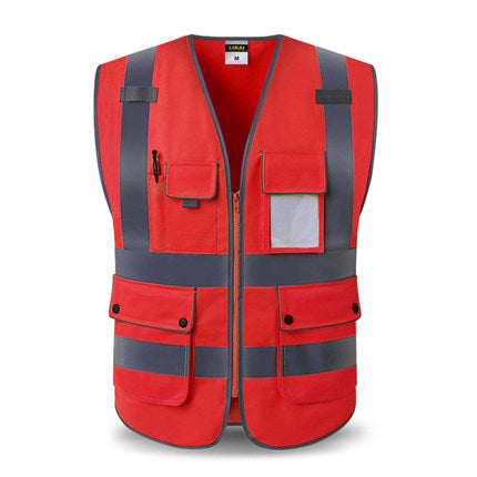 Blue Safety Vest Reflective With Zipper and Pockets