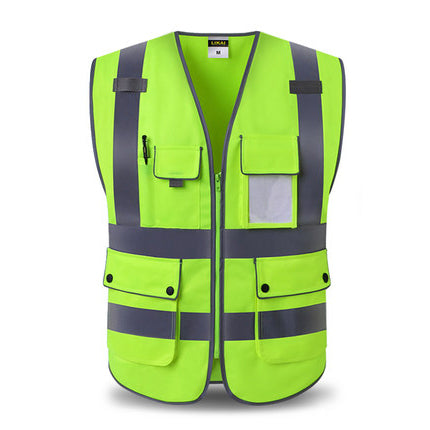 Blue Safety Vest Reflective With Zipper and Pockets